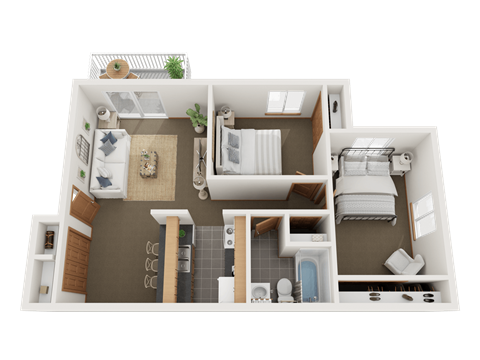 Floor plan for 2 beds, 1 bath, 763 sqft